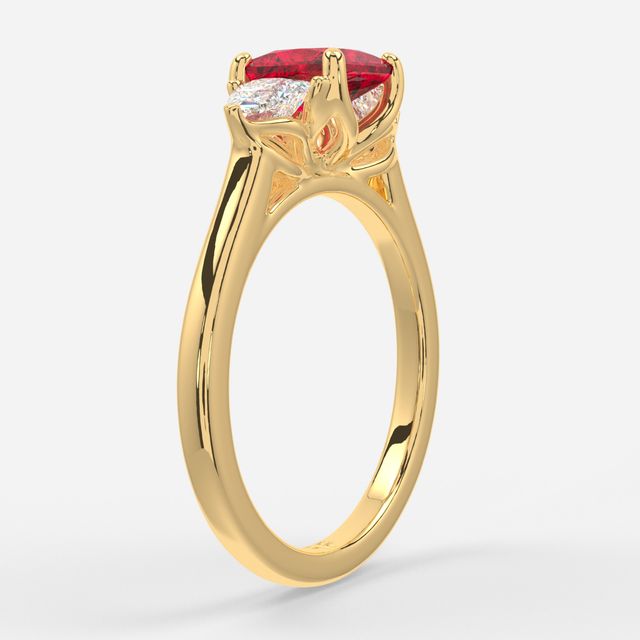 1 Carat Lab Grown Princess Ruby Trilogy Engagement Ring In Yellow Gold - Ciara