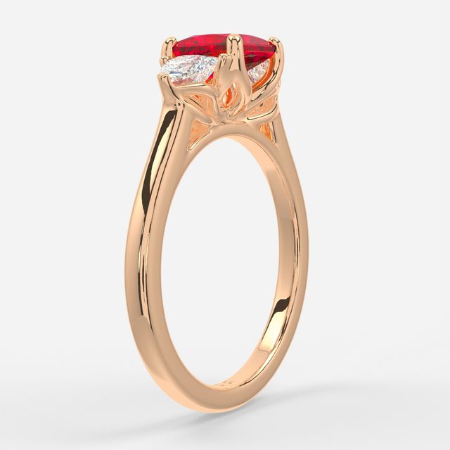 1 Carat Lab Grown Princess Ruby Trilogy Engagement Ring In Rose Gold - Ciara