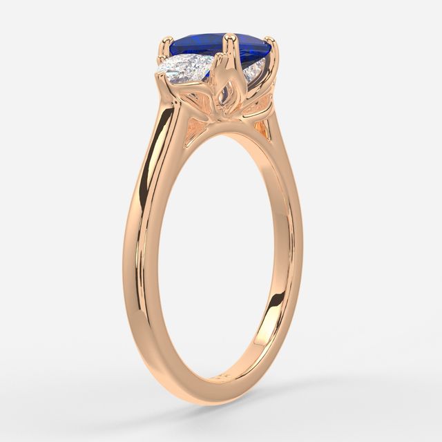 1 Carat Lab Grown Princess Sapphire Trilogy Engagement Ring In Rose Gold - Ciara