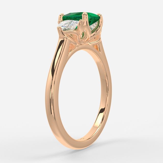 1 Carat Lab Grown Princess Emerald Trilogy Engagement Ring In Rose Gold - Ciara