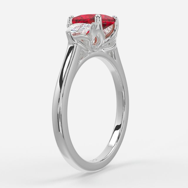 1 Carat Lab Grown Princess Ruby Trilogy Engagement Ring In White Gold - Ciara