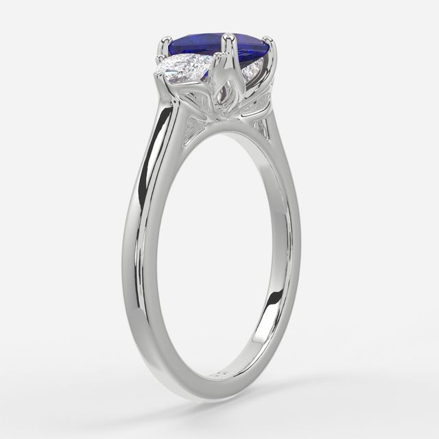 1 Carat Lab Grown Princess Sapphire Trilogy Engagement Ring In White Gold - Ciara