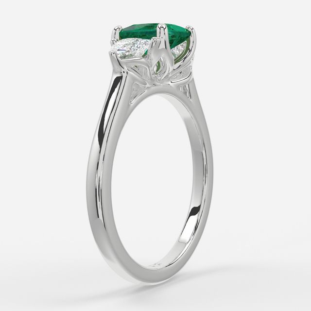 1 Carat Lab Grown Princess Emerald Trilogy Engagement Ring In White Gold - Ciara