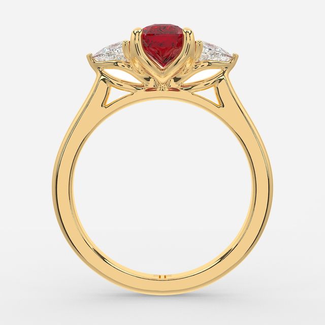 1 Carat Lab Grown Radiant Ruby Trilogy Engagement Ring In Yellow Gold - Ciara