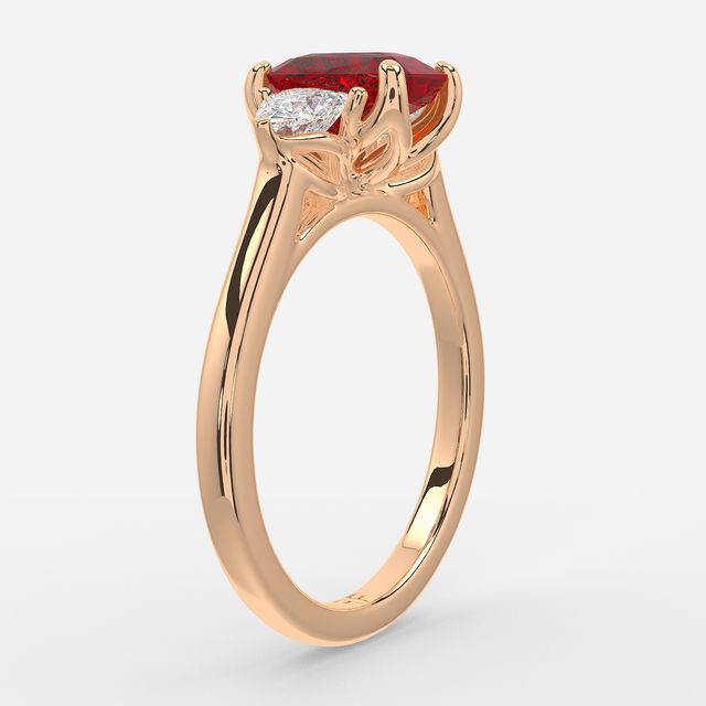 1 Carat Lab Grown Radiant Ruby Trilogy Engagement Ring In Rose Gold - Ciara