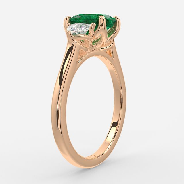 1 Carat Lab Grown Radiant Emerald Trilogy Engagement Ring In Rose Gold - Ciara