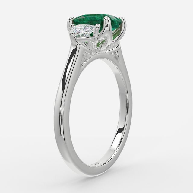 1 Carat Lab Grown Radiant Emerald Trilogy Engagement Ring In White Gold - Ciara