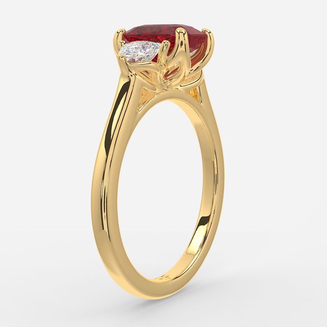 1 Carat Lab Grown Radiant Ruby Trilogy Engagement Ring In Yellow Gold - Ciara