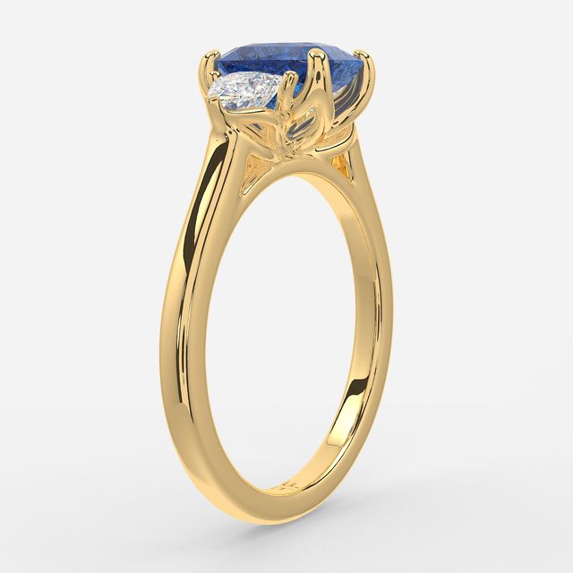 1 Carat Lab Grown Radiant  Sapphire Trilogy Engagement Ring In Yellow Gold - Ciara
