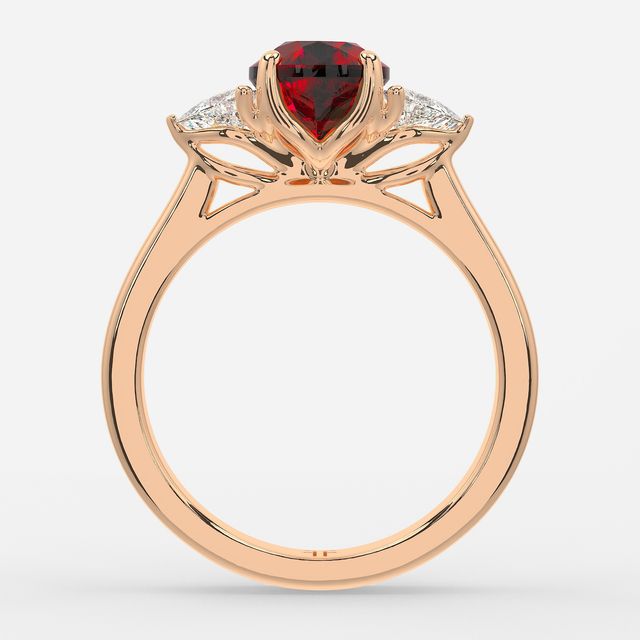 1 Carat Lab Grown Round Ruby Trilogy Engagement Ring In Rose Gold - Ciara