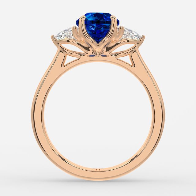 1 Carat Lab Grown Round Sapphire Trilogy Engagement Ring In Rose Gold - Ciara