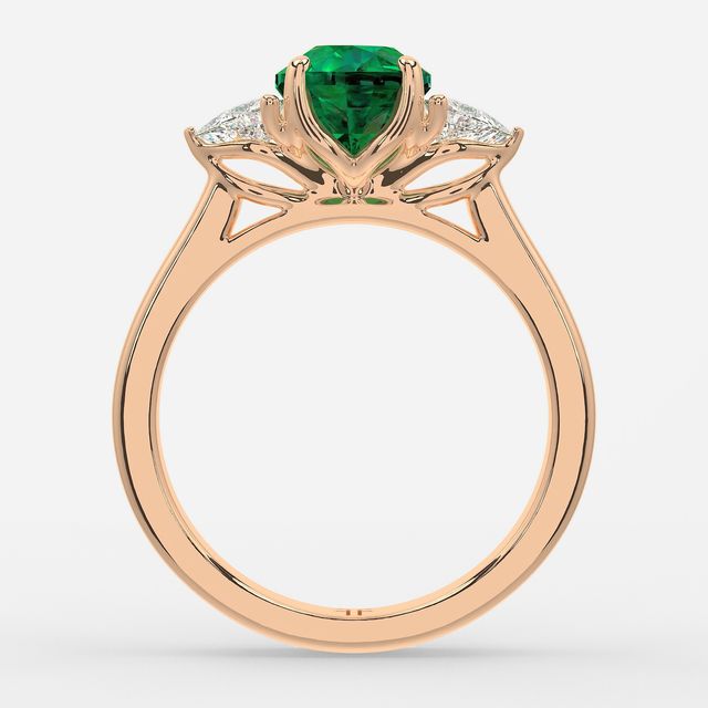 1 Carat Lab Grown Round Emerald Trilogy Engagement Ring In Rose Gold - Ciara
