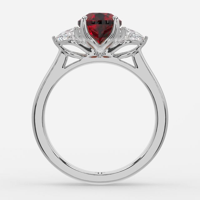 1 Carat Lab Grown Round Ruby Trilogy Engagement Ring In White Gold - Ciara