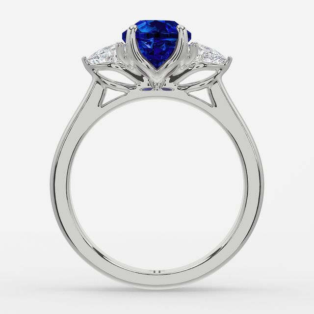 1 Carat Lab Grown Round Sapphire Trilogy Engagement Ring In White Gold - Ciara