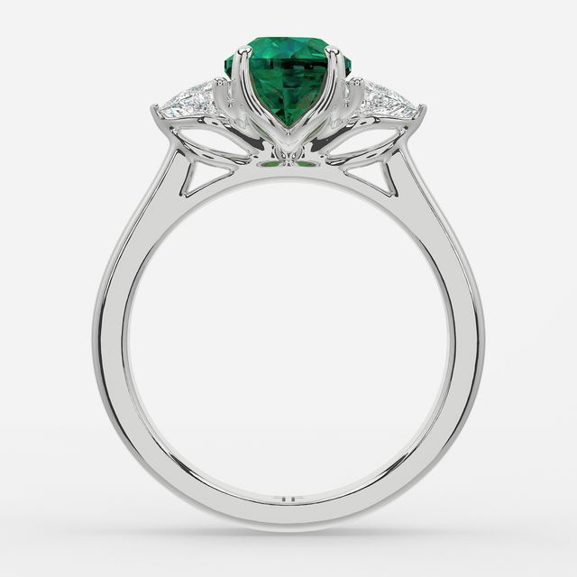 1 Carat Lab Grown Round Emerald Trilogy Engagement Ring In White Gold - Ciara