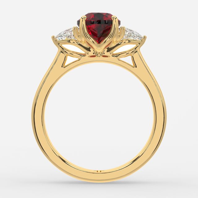 1 Carat Lab Grown Round Ruby Trilogy Engagement Ring In Yellow Gold - Ciara