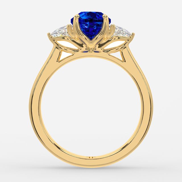 1 Carat Lab Grown Round Sapphire Trilogy Engagement Ring In Yellow Gold - Ciara