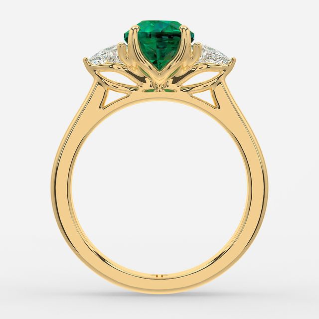 1 Carat Lab Grown Round Emerald Trilogy Engagement Ring In Yellow Gold - Ciara