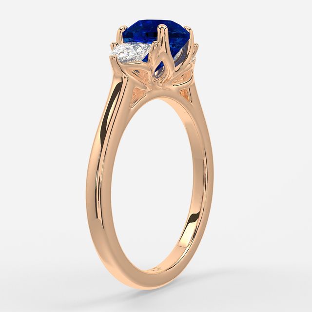 1 Carat Lab Grown Round Sapphire Trilogy Engagement Ring In Rose Gold - Ciara