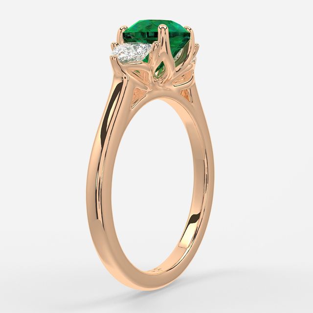 1 Carat Lab Grown Round Emerald Trilogy Engagement Ring In Rose Gold - Ciara