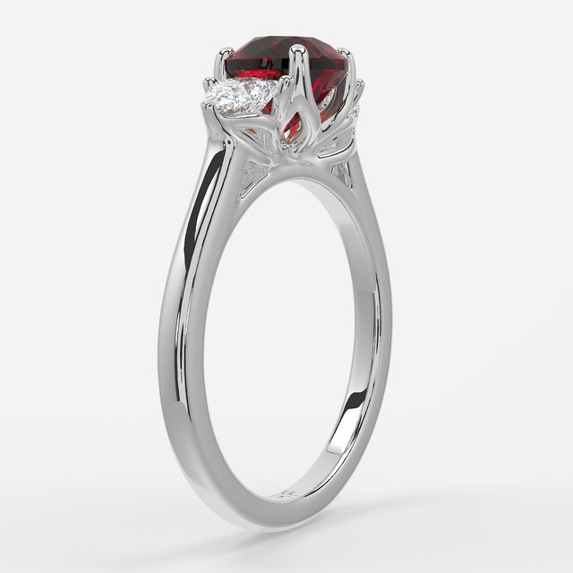 1 Carat Lab Grown Round Ruby Trilogy Engagement Ring In White Gold - Ciara