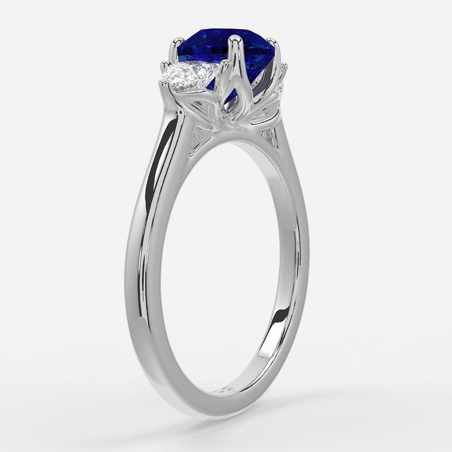 1 Carat Lab Grown Round Sapphire Trilogy Engagement Ring In White Gold - Ciara