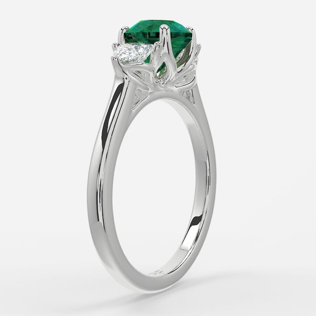 1 Carat Lab Grown Round Emerald Trilogy Engagement Ring In White Gold - Ciara