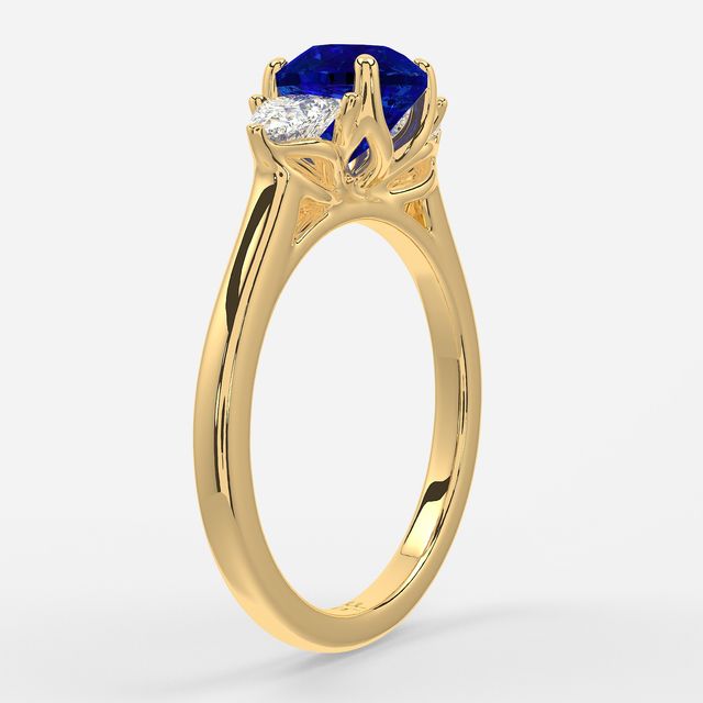 1 Carat Lab Grown Round Sapphire Trilogy Engagement Ring In Yellow Gold - Ciara