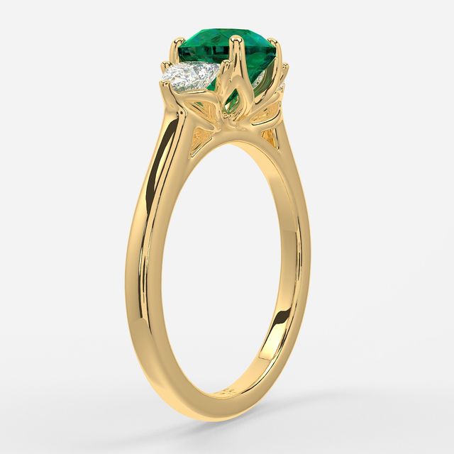 1 Carat Lab Grown Round Emerald Trilogy Engagement Ring In Yellow Gold - Ciara