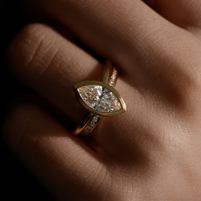1.50 Carat Marquise Diamond Bezel Set Solitaire Engagement Ring In 18K Yellow Gold - Chloe
