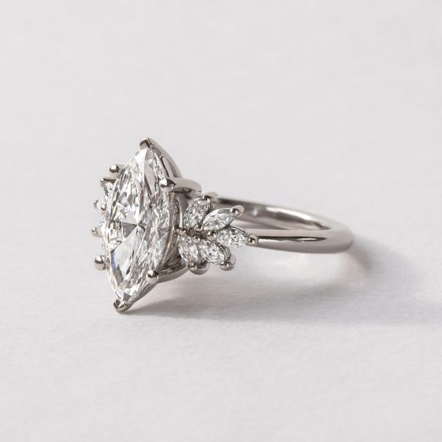 2 Carat Lab Grown Marquise Cluster Engagement Ring In Platinum - Anastasia