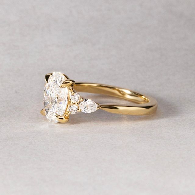 2 Carat Lab Grown Oval Trilogy Engagement Ring In Yellow Gold - Nanami