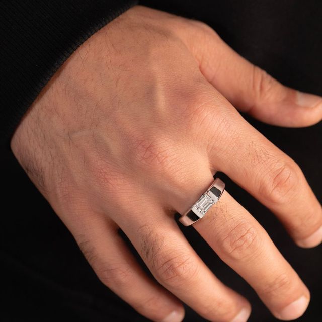 1.20 Carat Lab Grown Emerald Solitaire Men's Engagement Ring In Platinum - Jarred