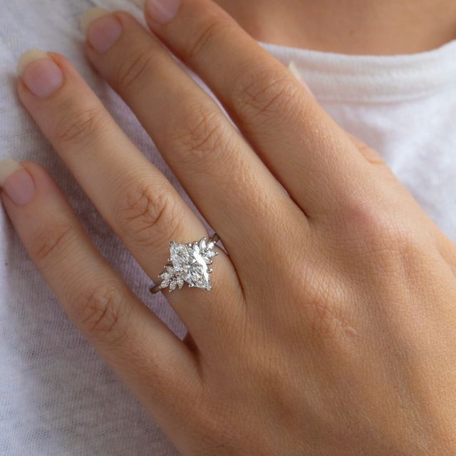 2 Carat Lab Grown Marquise Cluster Engagement Ring In Platinum - Anastasia