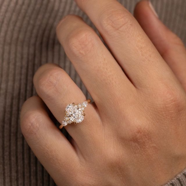 2 Carat Lab Grown Oval Trilogy Engagement Ring In Yellow Gold - Nanami