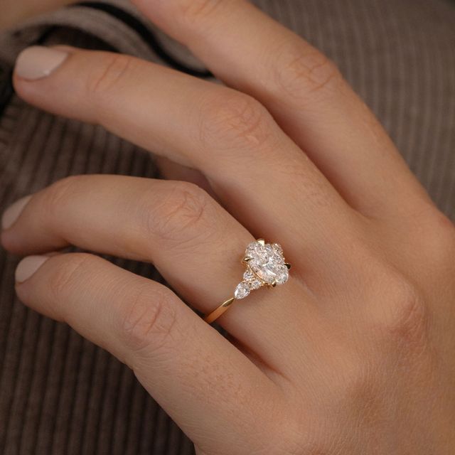 2 Carat Lab Grown Oval Trilogy Engagement Ring In Yellow Gold - Nanami