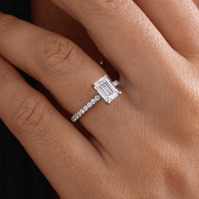 1 Carat Emerald Diamond Pave Set Engagement Ring In Platinum - Jessica