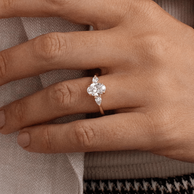 1.50 Carat Oval Diamond Trilogy Engagement Ring In 18K Yellow Gold - Vivian