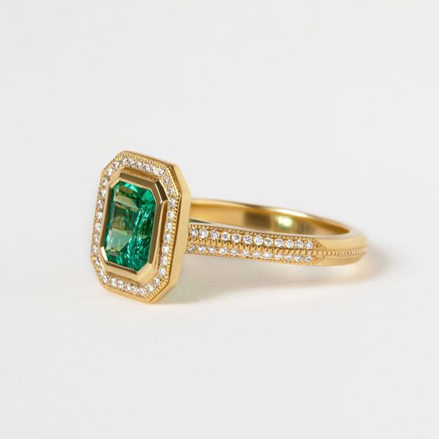 Colombian Emerald In Bezel-Set Halo Engagement Ring - 1.42ct