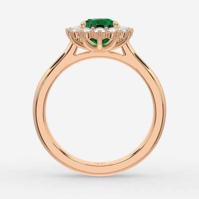 1 Carat Lab Grown Cushion Emerald Cluster Engagement Ring In Rose Gold - Windermere