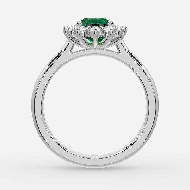 1 Carat Lab Grown Cushion Emerald Cluster Engagement Ring In White Gold - Windermere