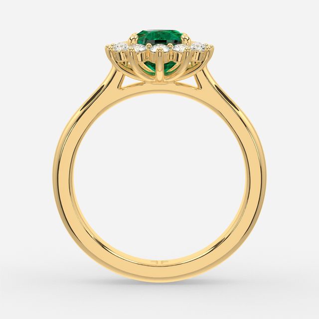 1 Carat Lab Grown Cushion Emerald Cluster Engagement Ring In Yellow Gold - Windermere