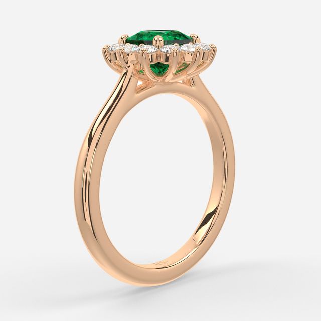 1 Carat Lab Grown Cushion Emerald Cluster Engagement Ring In Rose Gold - Windermere