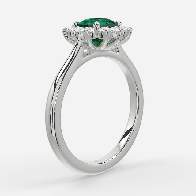 1 Carat Lab Grown Cushion Emerald Cluster Engagement Ring In White Gold - Windermere