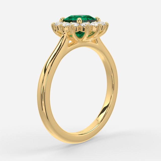 1 Carat Lab Grown Cushion Emerald Cluster Engagement Ring In Yellow Gold - Windermere