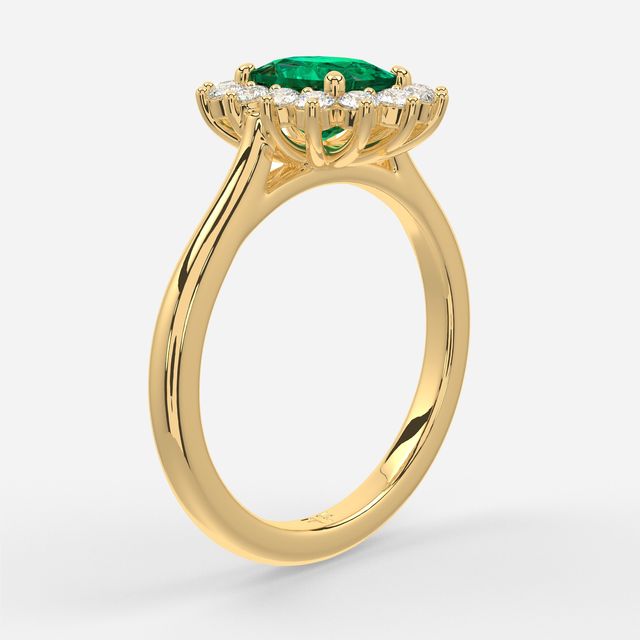 1 Carat Lab Grown Elongated Cushion Emerald Cluster Engagement Ring In Yellow Gold - Windermere