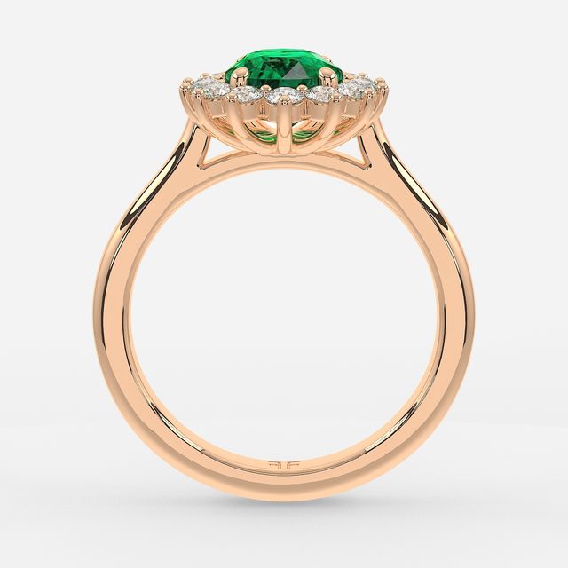 1 Carat Lab Grown Oval Emerald Cluster Engagement Ring In Rose Gold - Windermere