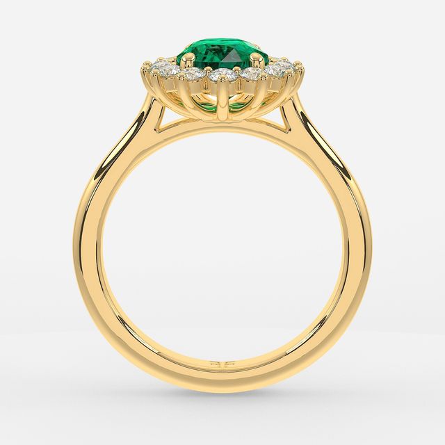 1 Carat Lab Grown Oval Emerald Cluster Engagement Ring In Yellow Gold - Windermere