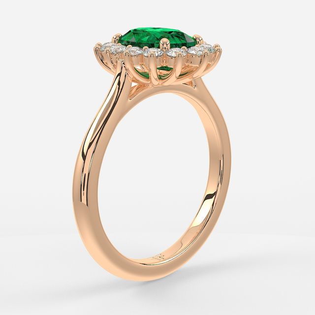 1 Carat Lab Grown Oval Emerald Cluster Engagement Ring In Rose Gold - Windermere