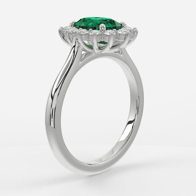 1 Carat Lab Grown Oval Emerald Cluster Engagement Ring In Platinum - Windermere